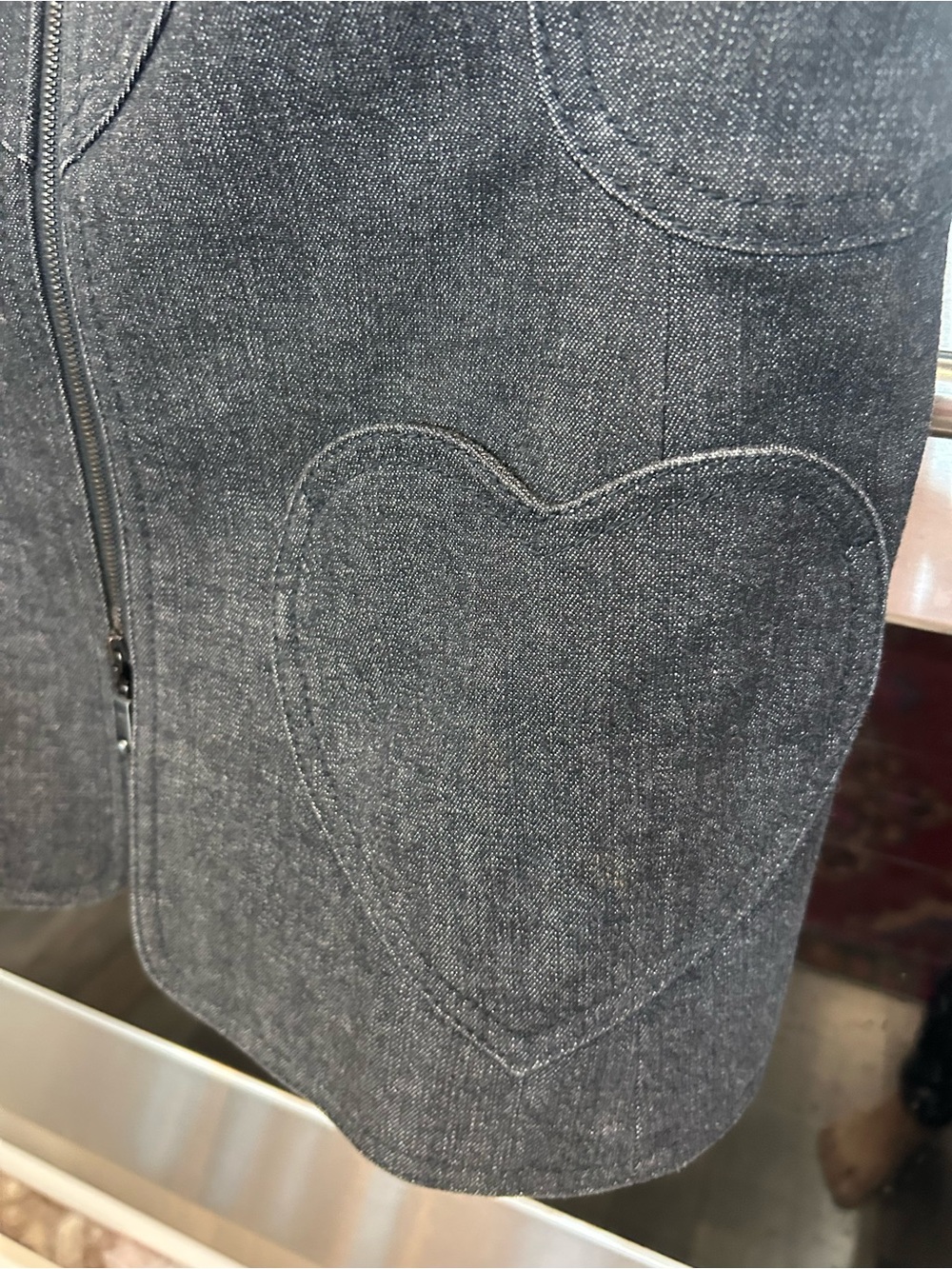 Vintage Escada Dark Gray denim Heart-Appliqué Zip Jacket size 38 slight wear GUC - Picture 13 of 15